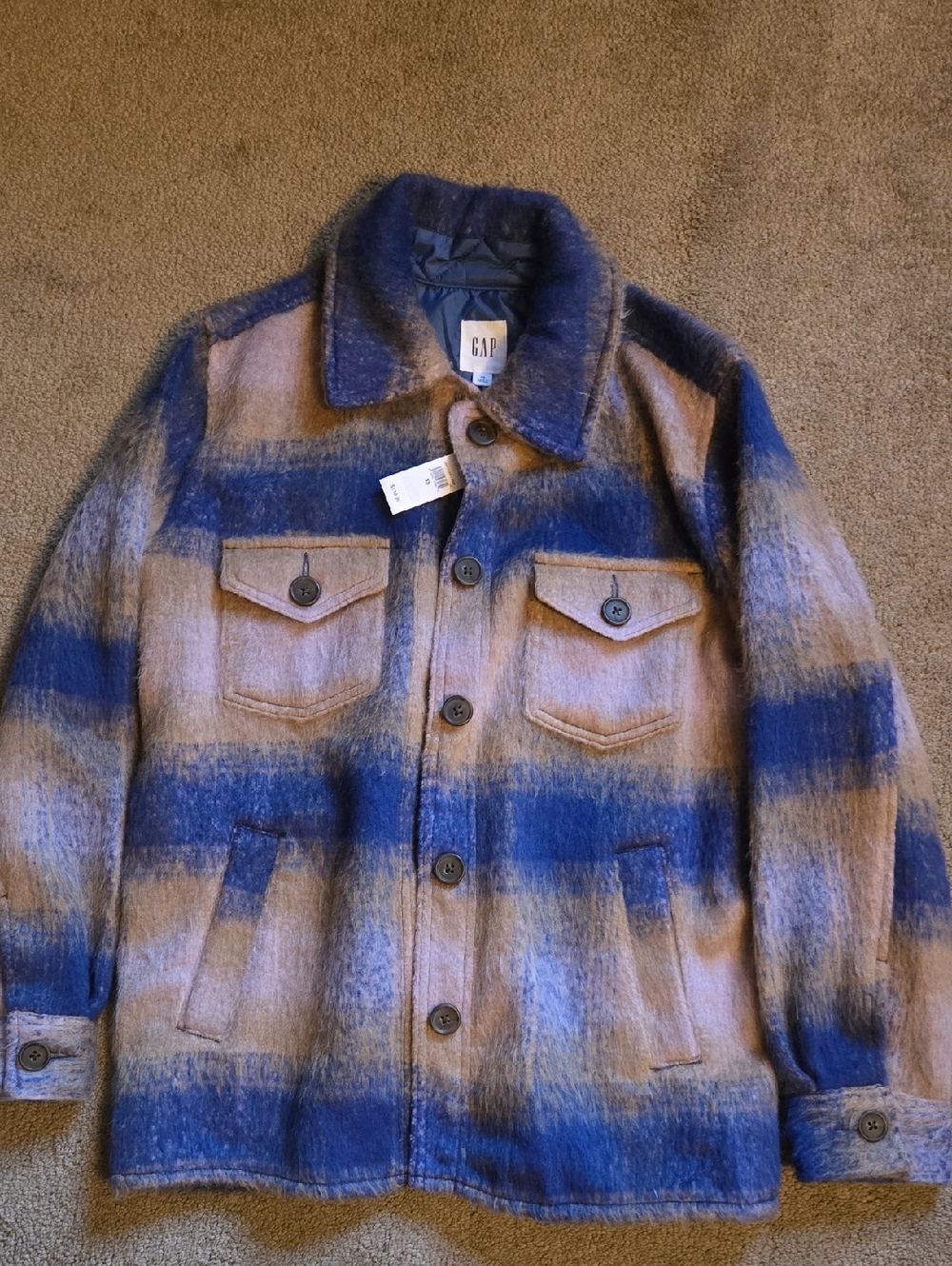 GAP Blue and Tan Striped Shacket Jacket Xs Nwt